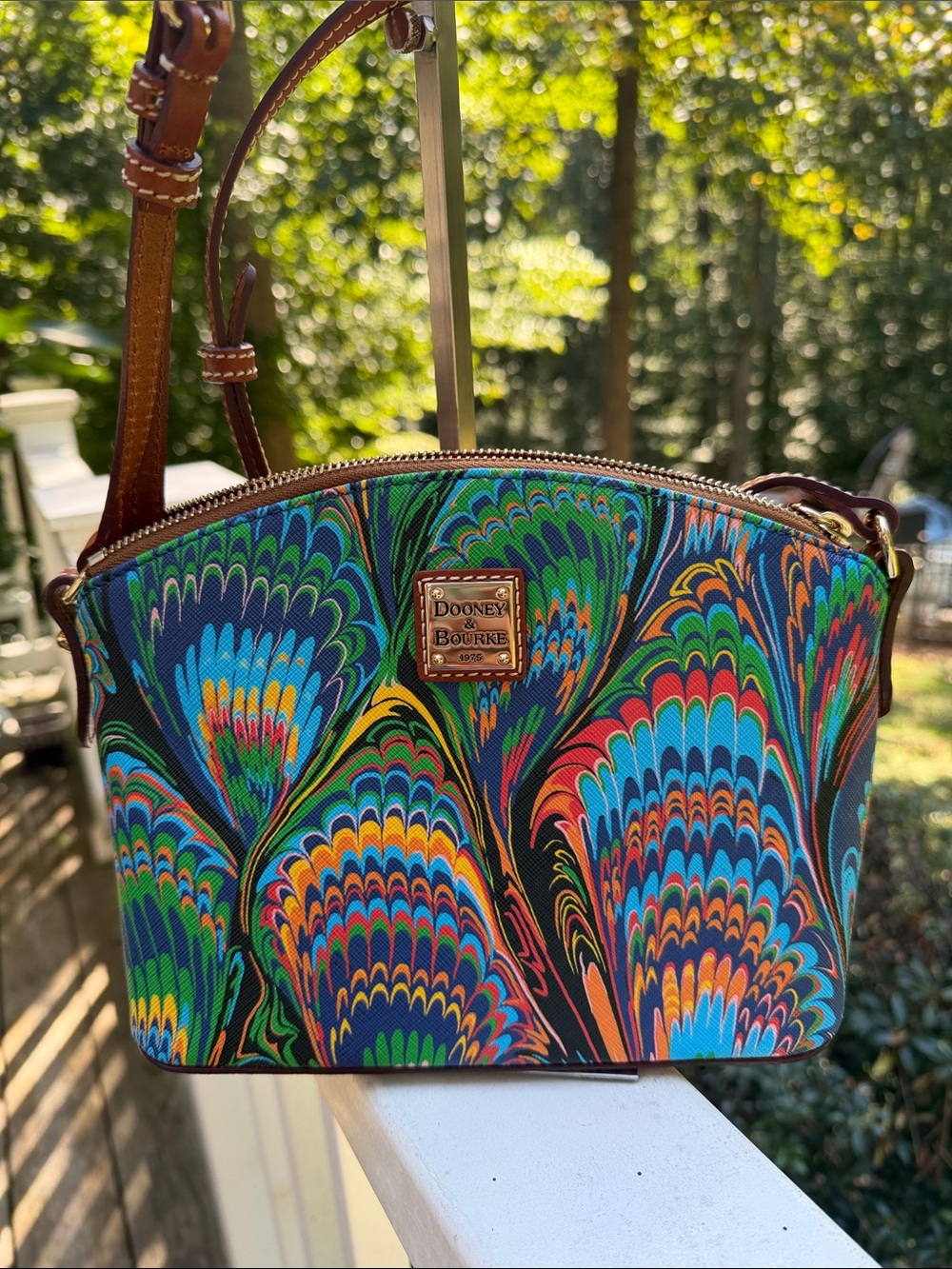 Dooney & Bourke Suki Vibrant multi-colored Crossbody with Tan Trim